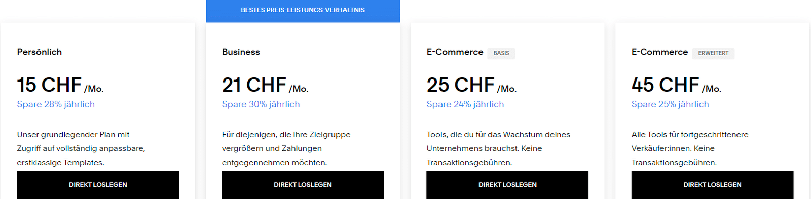 Squarespace Preise